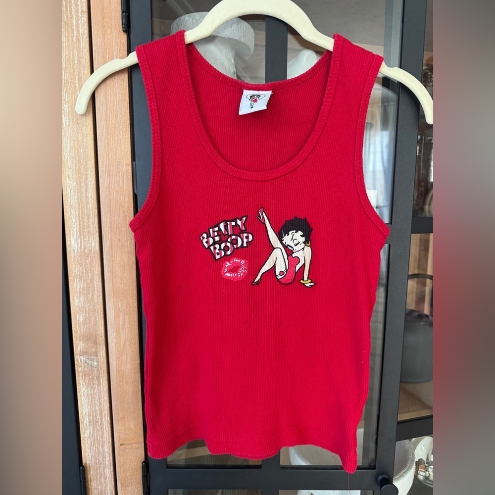 Vintage 2003 Betty Boop ribbed tank top graphic cotton made in usa kiss y2k